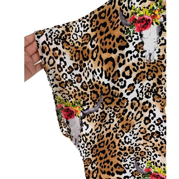 Berry N Cream Leopard Longhorn Duster Kimono Women's Size Small Animal Print - Picture 7 of 7